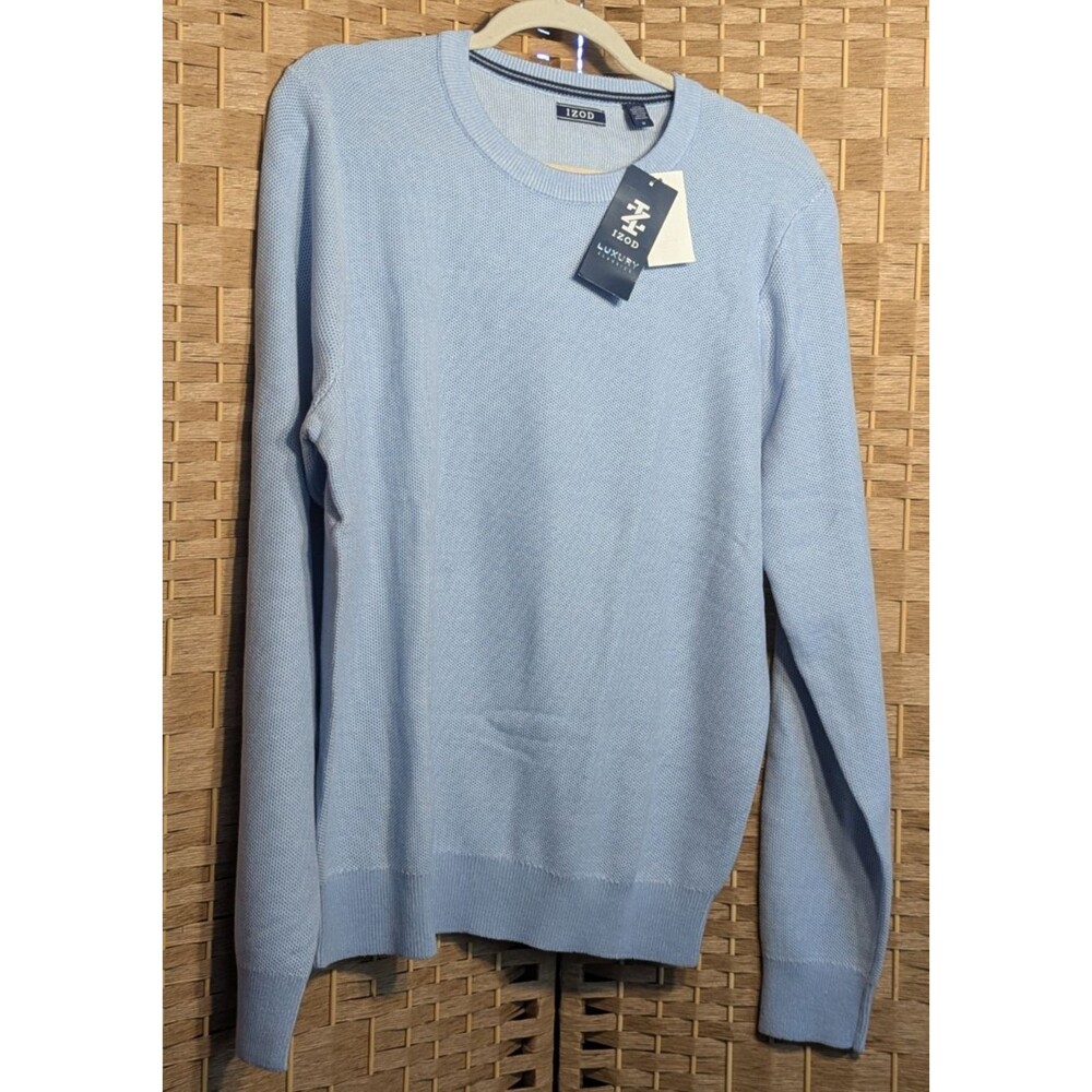 Izod Mens Placid Blue Textured Crew Neck Sweater Medium NWT 46IZSIF12X428
